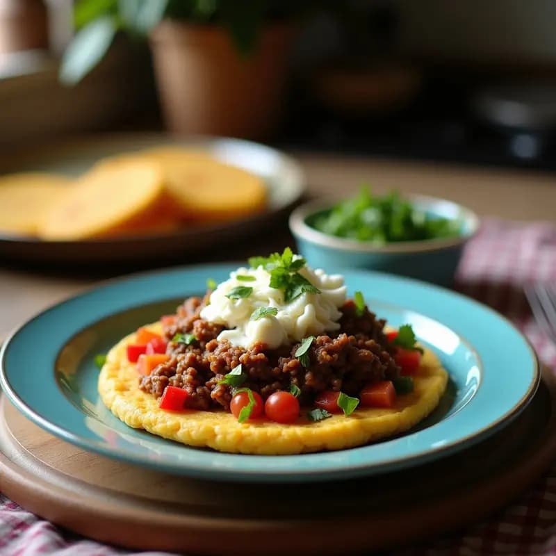 Arepa de Maíz Azul con Desmenuzado de Res y Queso Costeño: Receta Colombiana Gourmet