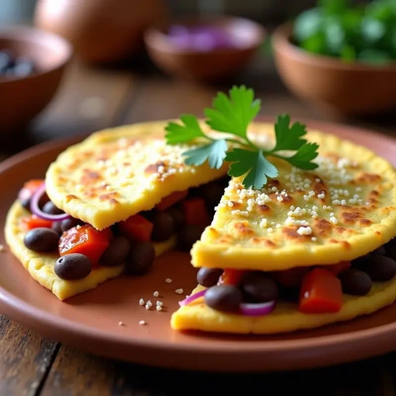 Arepa de Maíz Azul con Relleno de Frijoles Negros y Queso de Cándo: Desayuno Venezolano Alto en Fibra