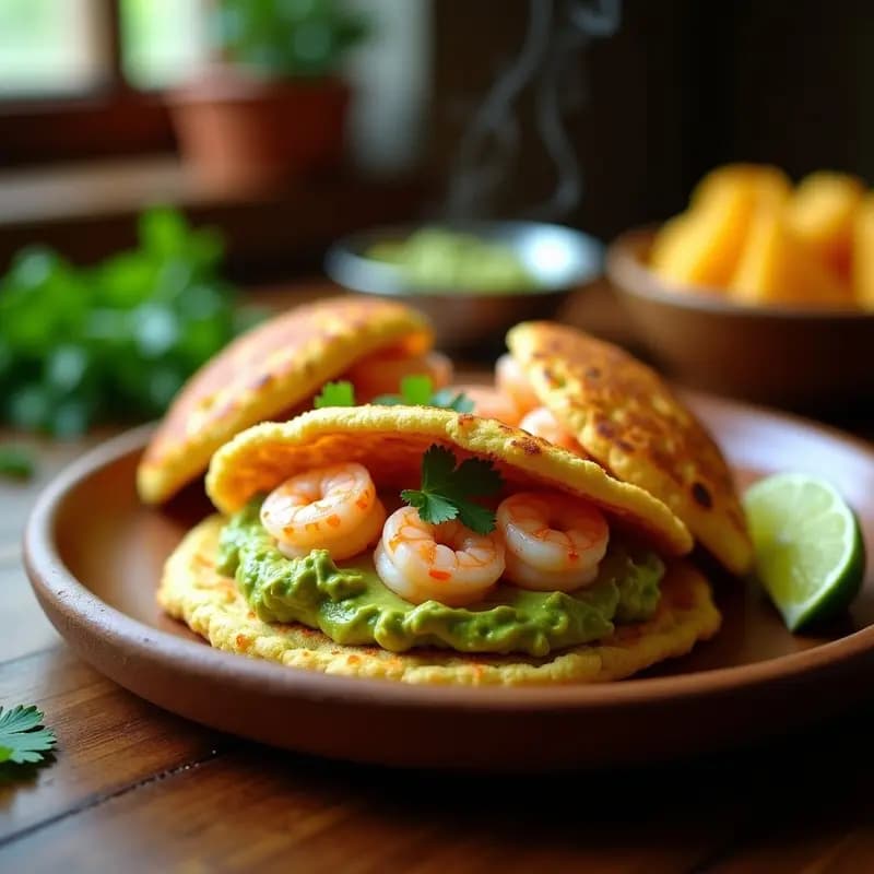 Arepa de Maíz Azul Rellena de Guacamole y Camarones: Recetaenezolana en Airfryer