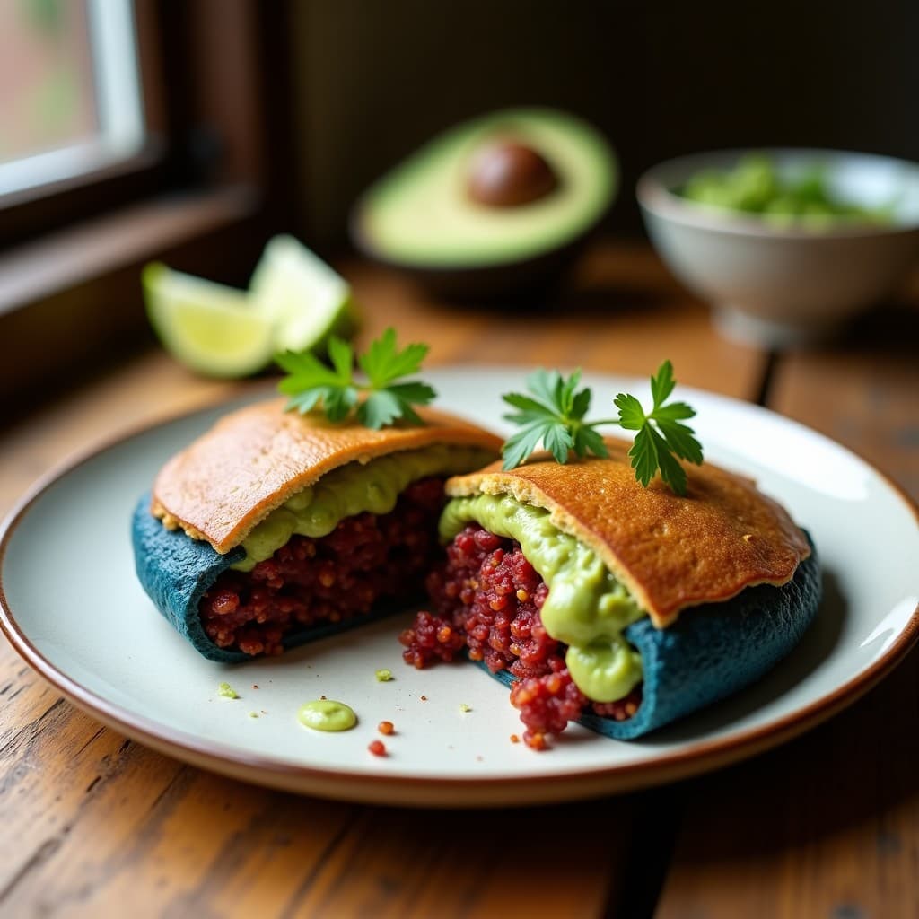 Arepa de Maíz Azul con Guacamole y Chorizo Vegano: Receta Colombiana Fusion en Airfryer