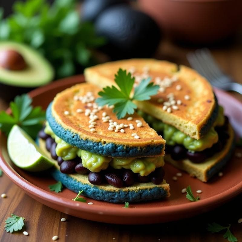 Arepa de Maíz Azul con Guacamole y Frijoles Negros: Receta Colombiana Vegana en 15 Minutos