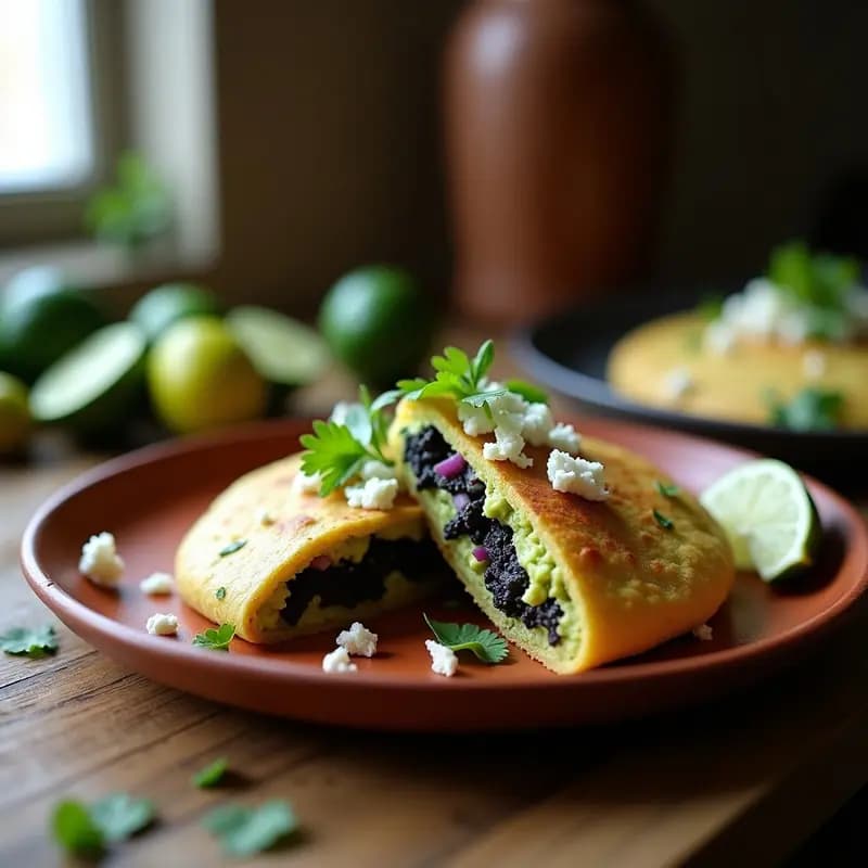 Arepa de Harina de Maíz Azul con Relleno de Guacamole y Huitlacoche: Receta Mexicana Tradicional