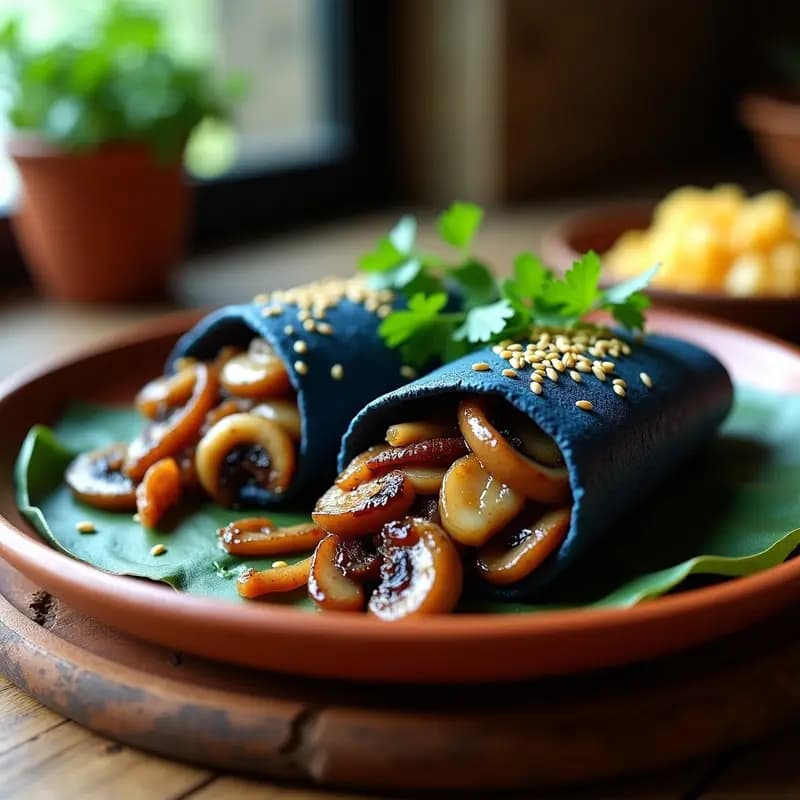 Arepa de Maíz Azul con Relleno de Hongos Portobello: Receta Venezolana Vegana