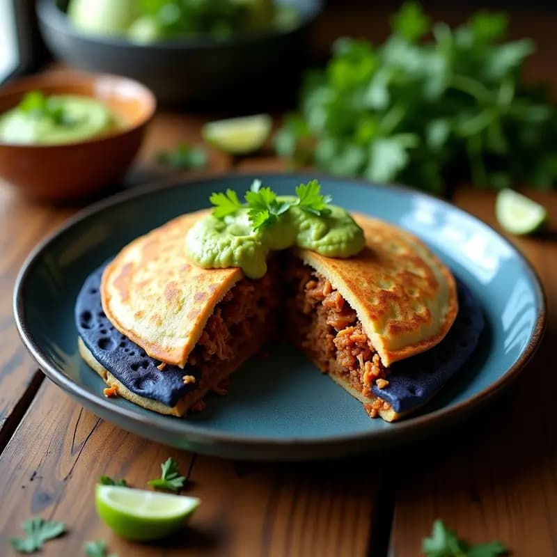Arepa de Maíz Azul con Desmenuzada de Jackfruit: Receta Vegana Colombiana con Guasacaca