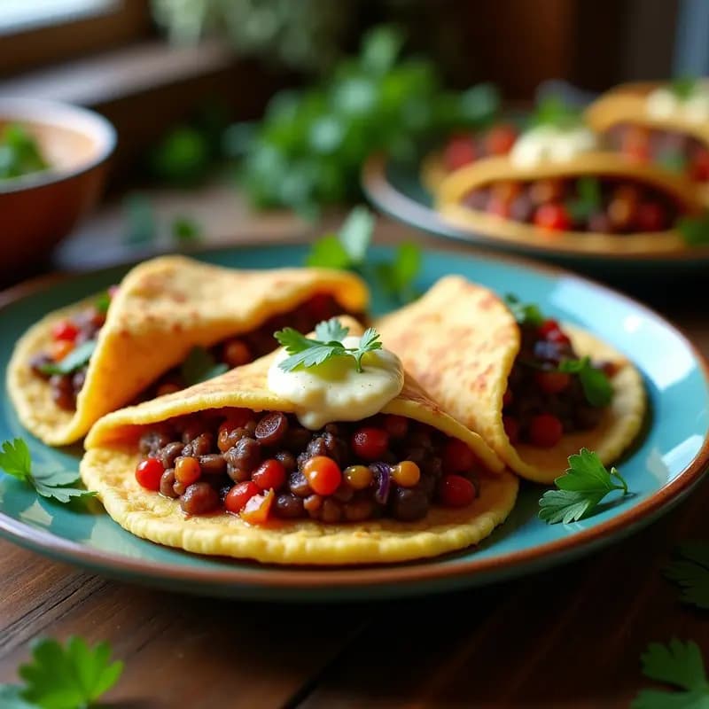 Arepa de Maíz Azul Rellena de Pabello de Lentejas y Queso de Castaño: Receta Venezuela Vegana
