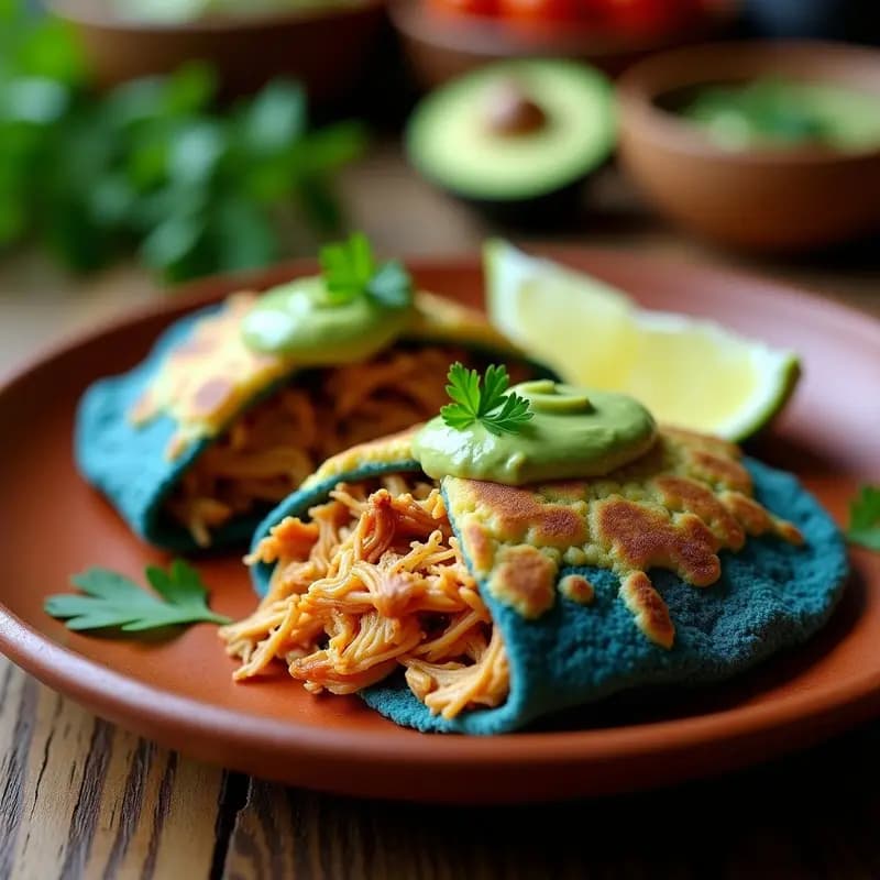 Arepa de Maíz Azul con Pollo Desmenuzado y Guasacaca: Receta Colombiana en Airfryer