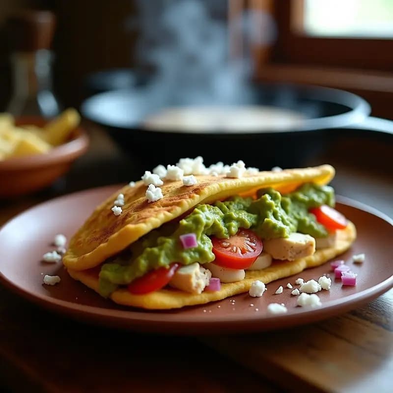 Arepa de Maíz Azul con Relleno de Pollo y Guacamole: Receta Colombiana en Comal
