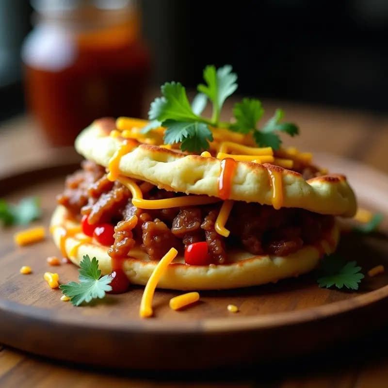 Arepa de Maíz Azul con Relleno de Pulled Pork y Salsa BBQ: Receta Colombiana en Airfryer
