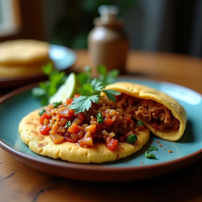 Arepa Colombiana de Maíz Azul Rellena de Pulljack y Hogao: Receta Gluten-Free y Tradicional