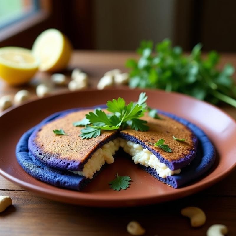 Arepa de Maíz Azul Rellena de Queso de Anacardos y Champiñones: Receta Vegana y Sin Gluten en Airfryer