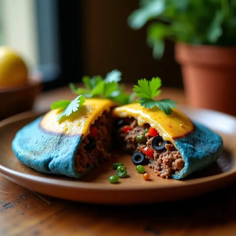 Arepa de Maíz Azul con Queso Guayanés y Carne Mechada: Receta Venezuelana Gourmet