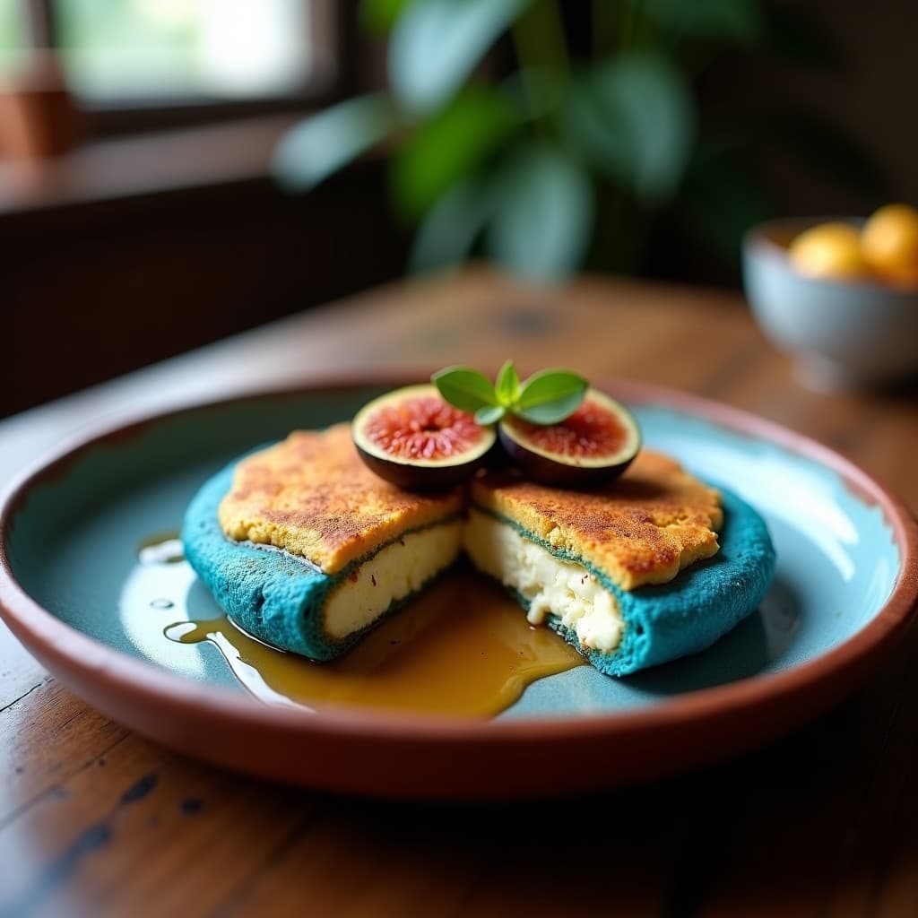Arepa de Maíz Azul con Queso de Castañas y Higos Caramelizados: Desayuno Colombiano Sin Lactosa