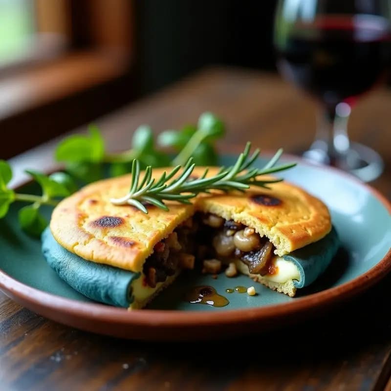Arepa de Maíz Azul con Relleno de Queso de Oveja y Champiñones: Versión Gourmet