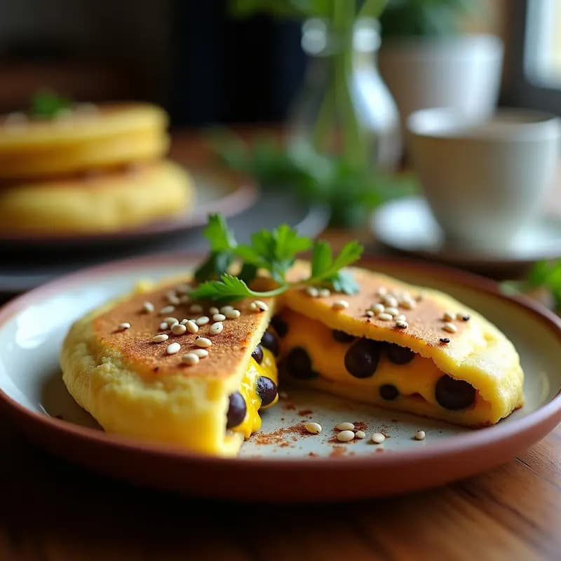 Arepa de Maíz Azul Rellena de Queso de Cúrcuma y Black Beans: Desayuno Venezolano Vegano