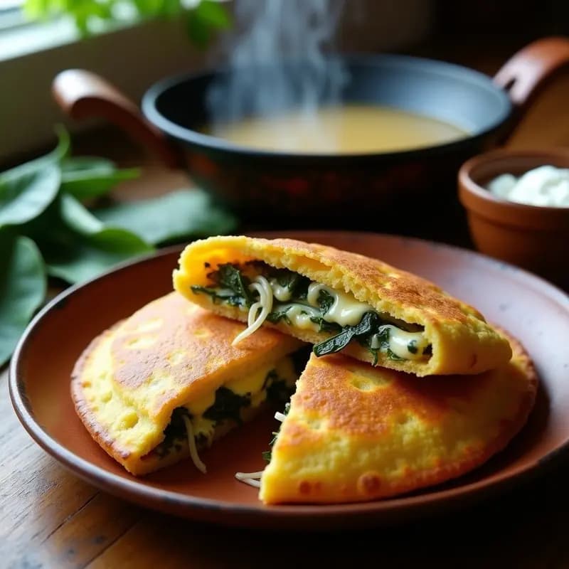 Arepa de Maíz Azul con Queso Oaxaca y Rajas de Poblano: Receta Mexicana Gourmet en Comal