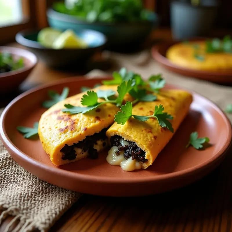 Arepa de Maíz Azul con Queso Vegano y Huitlacoche: Receta Mexicana Fusion en Sartén