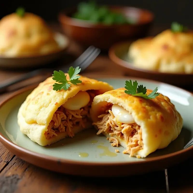 Arepa de Maíz Blanco Rellena de Pollo Desmenuzado y Queso: Receta Colombiana Clásica