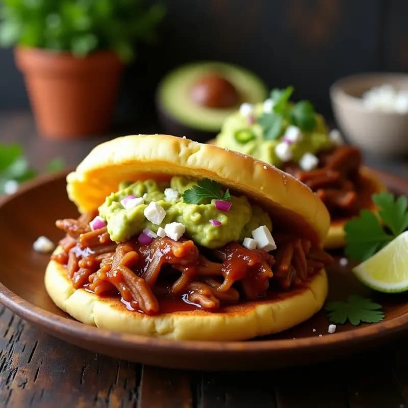 Arepa de Maíz Blanco con Relleno de Pulled Pork y Guacamole: Receta Venezolana en 30 Minutos