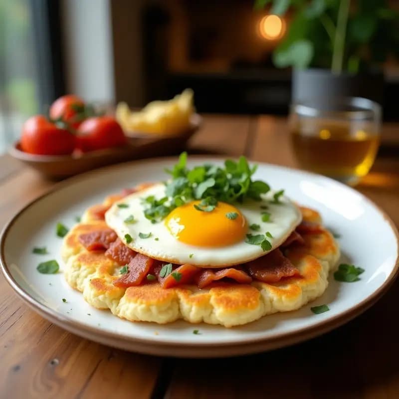 Arepa de Maíz Blanco con Queso de Burro y Huevo Poché: Desayuno Venezolano de Montaña