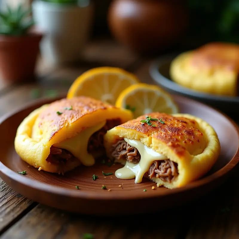Arepa de Maíz Blanco Rellena de Queso y Carne Desmechada: Receta Venezolana en Plancha
