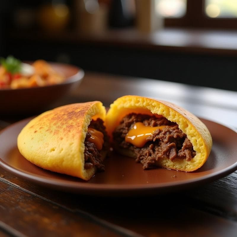 Pan de Maíz Relleno de Carne Mechada y Queso: Arepa Colombiana en Olla Lenta