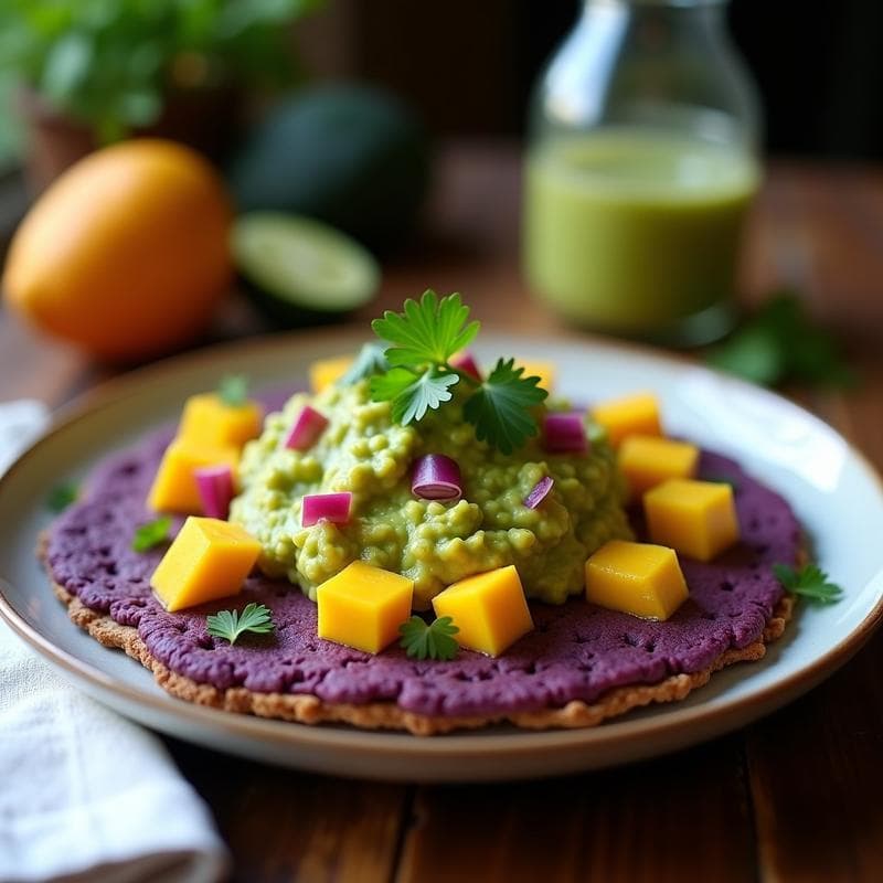 Arepa de Maíz Morado con Guacamole de Mango: Receta Venezolana Vegana y Colorida