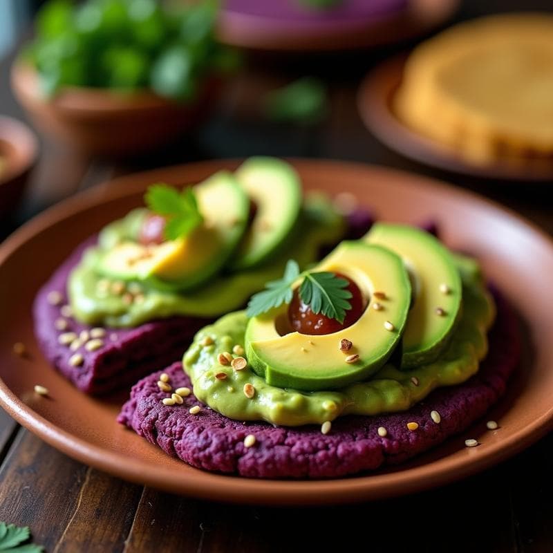 Arepa de Maíz Morado con Relleno de Guasacaca y Aguacate: Receta Colombiana Vegana