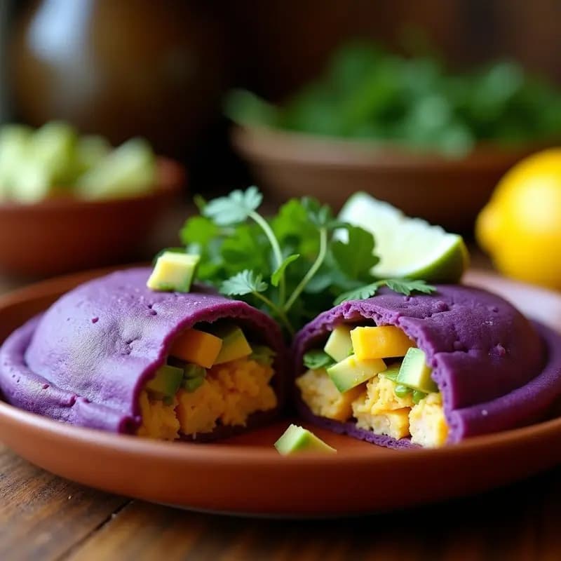 Arepa de Maíz Morado con Relleno de Pollo al Ají Amarillo: Receta Peruano-Colombiana en 20 Minutos