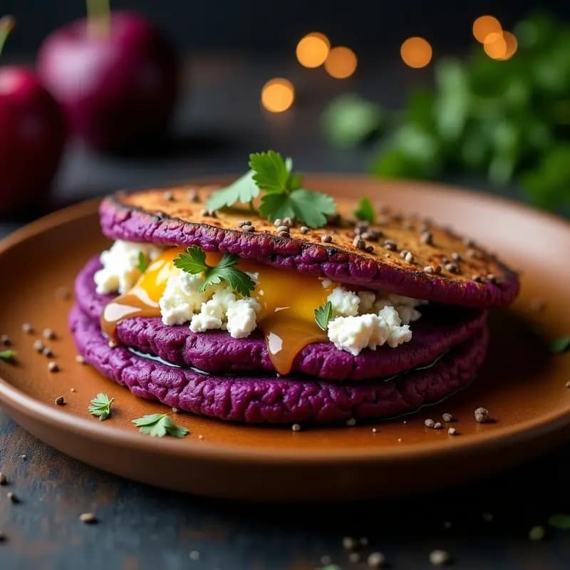 Arepa de Maíz Morado con Queso de Cabra y jarabe de arce: Receta Venezolana Fusion