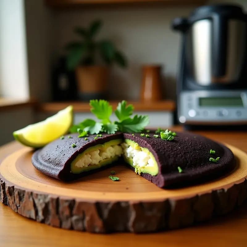Arepa de Maíz Negro con Queso de Burro y Aguacate: Receta Colombiana en Thermomix