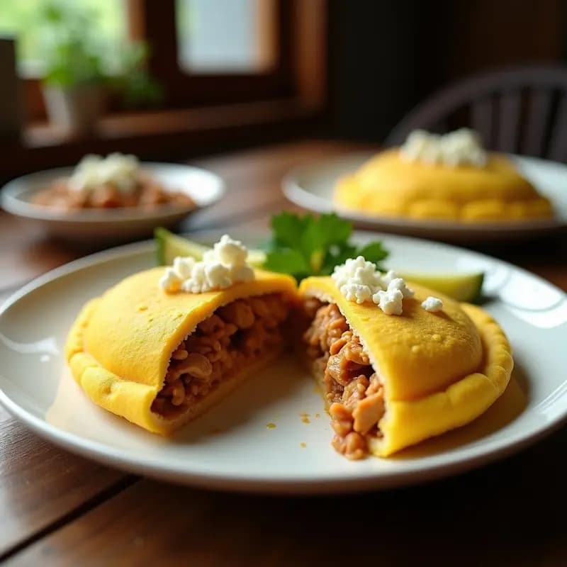 Arepa de Maíz Amarillo con Desmechado de Pollo: Receta Venezolana en Sartén Antiadherente