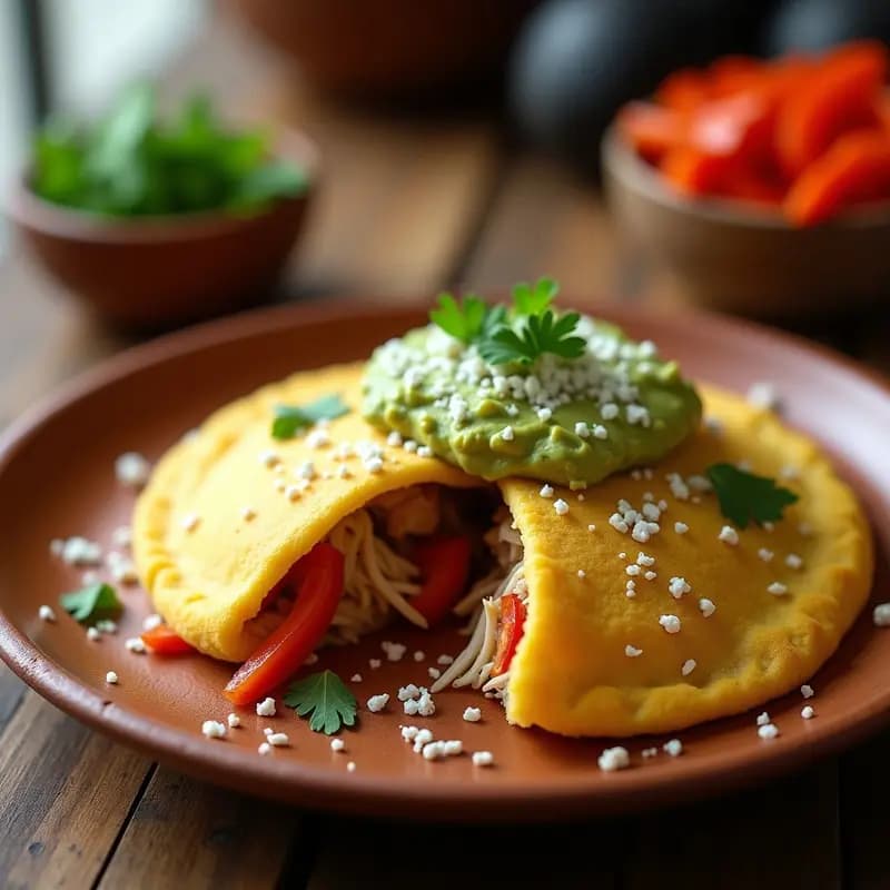 Arepa de Maíz Tierno Rellena de Guasacaca y Pollo Desmenuzado: Desayuno Venezolano en 20 Minutos