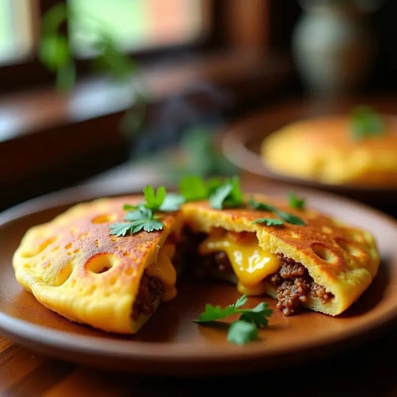 Arepa de Maíz Trigo con Queso de Pasta y Carne Desmechada: Receta Colombiana en Airfryer