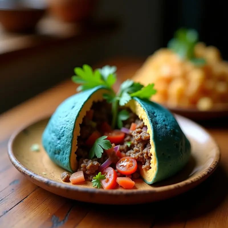 Arepa de Maíz Azul con Relleno de Lomo Saltado: Receta Peruano-Venezolana Fusión