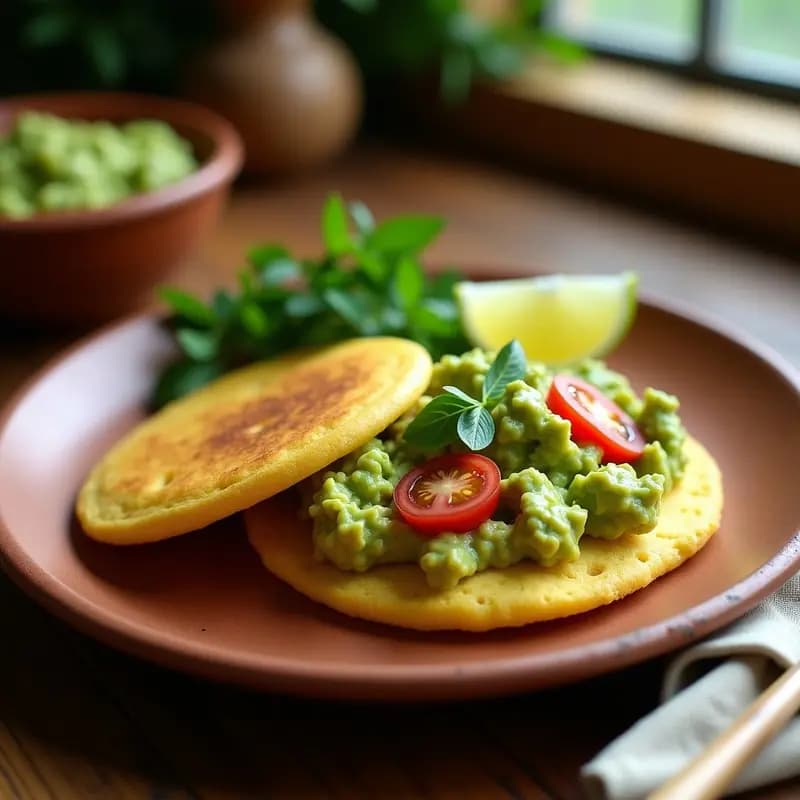 Arepa de Ñame y Hierbas Frescas con Guacamole: Desayuno Colombiano Sin Gluten y Vegano