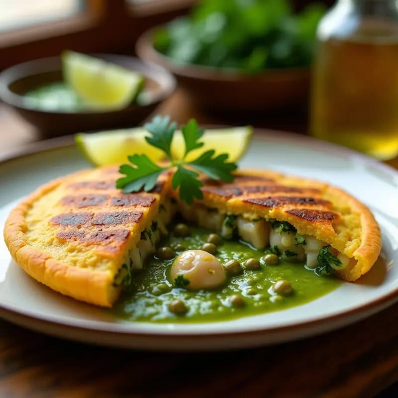 Arepa de Ñame Rellena de Pescado en Salsa Verde: Receta Colombiana Sin Gluten para Tupper