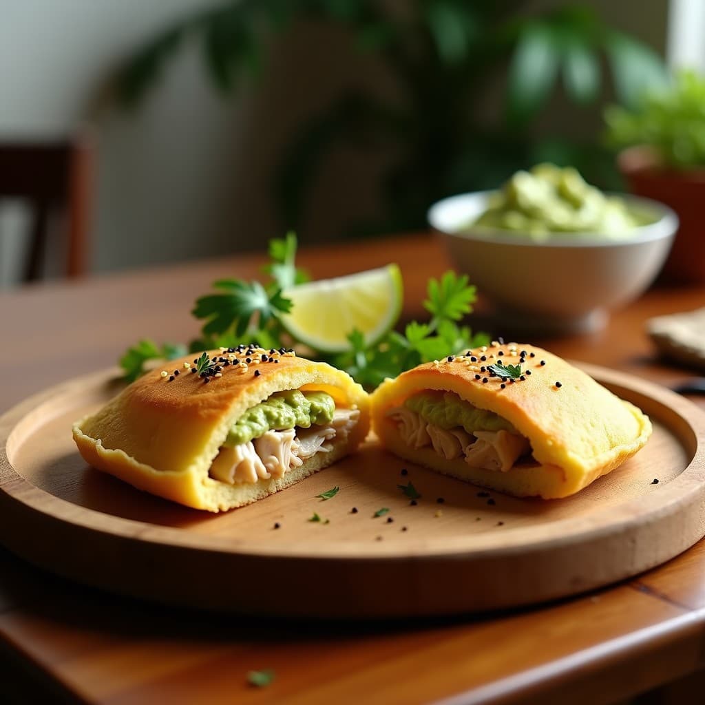 Arepa de Ñame con Relleno de Pollo Desmenuzado y Guasacaca: Receta Venezolana Sin Gluten en Airfryer