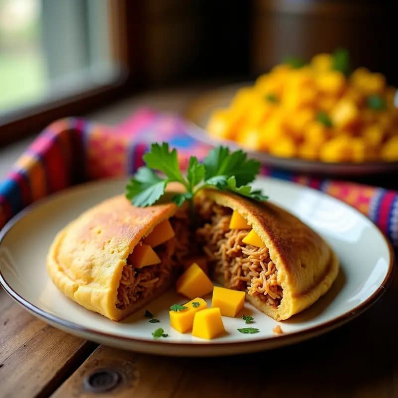 Arepa de Ñame y Semillas de Lino Rellena de Pull Jack y Mango: Receta Colombiana Vegana en 30 Minutos