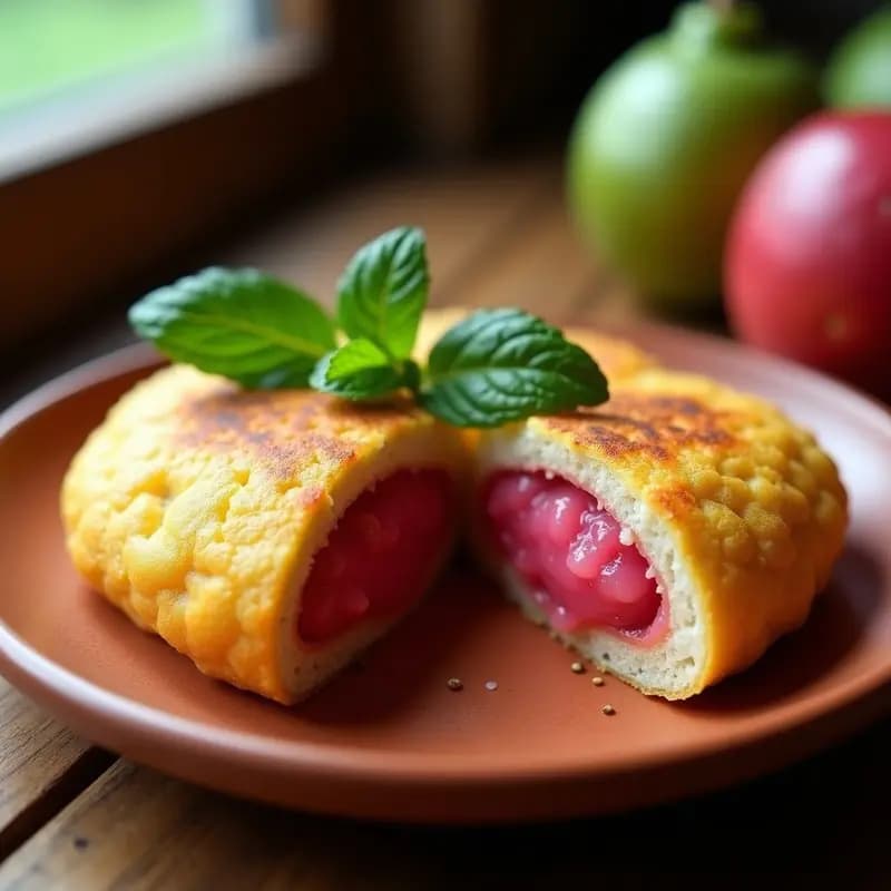 Arepa de Ñame y Semillas de Chía con Relleno de Pulpa de Guayaba: Desayuno Colombiano Sin Harina