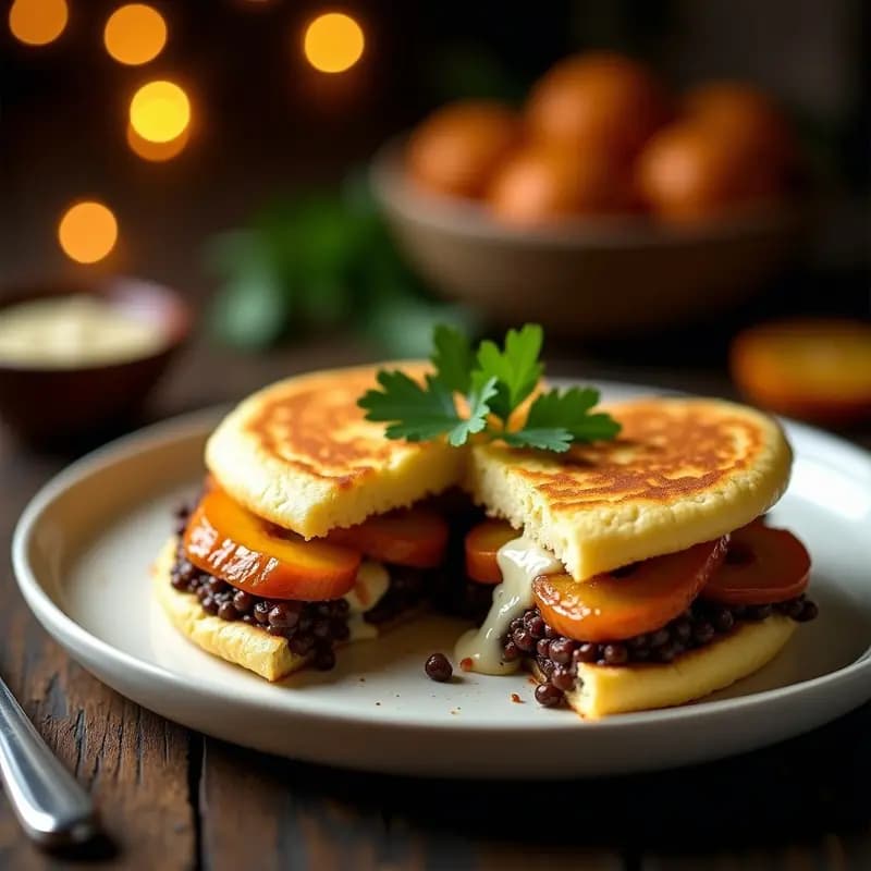 Arepa Rellena de Pabello y Plátano Maduro: Receta Venezia-Colombiana Gourmet en Sartén