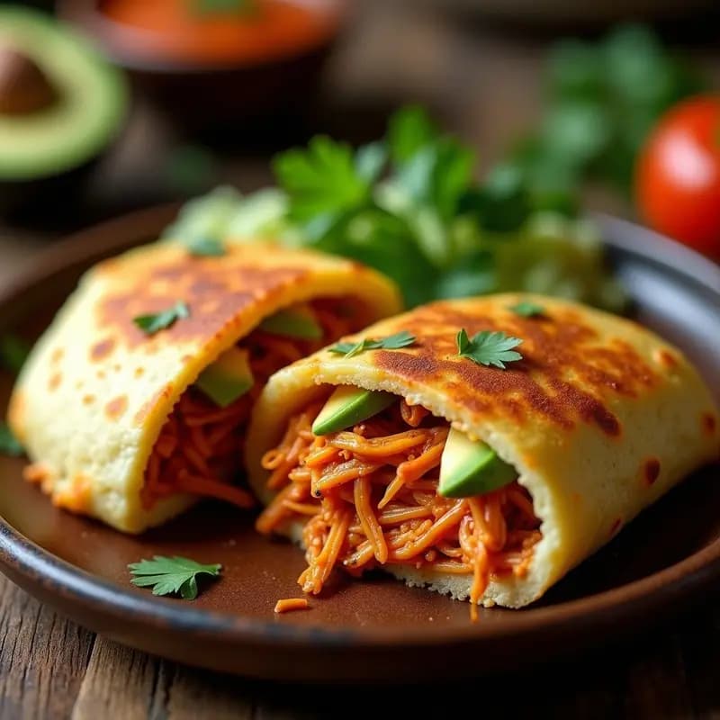 Arepa Venezolana Rellena de Pollo Desmechado y Aguacate: Receta Auténtica y Callejera