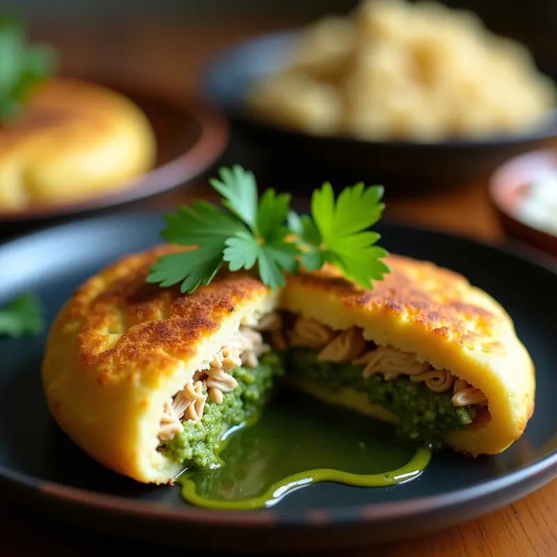 Arepa Venezolana Rellena de Pollo Desmechado y Pesto de Cilantro: Receta Sin Gluten en Airfryer