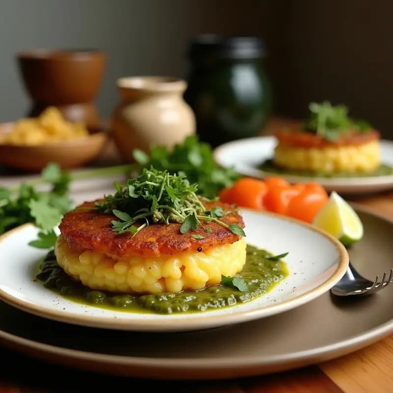 Arepa Rellena de Pulpo al Olivo y Pesto de Cilantro: Fusión Venezolana con Toque Mediterráneo