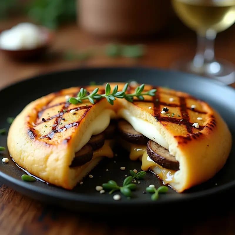 Arepa de Queso de Búfala y Champiñones Portobello: Receta Venezolana Gourmet en Plancha