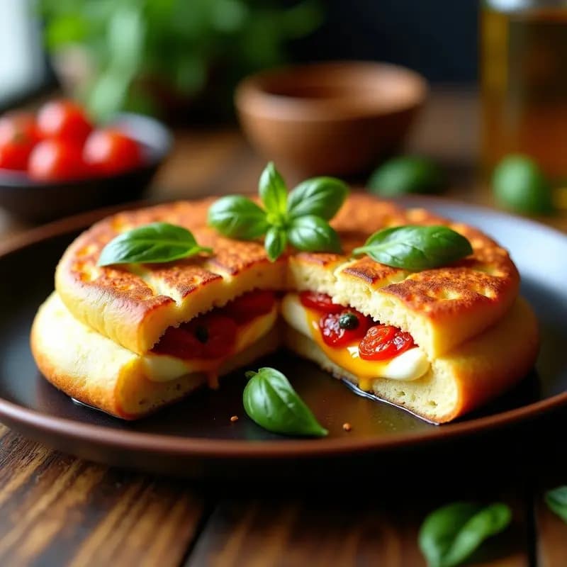 Arepa de Queso de Búfala y Tomate Confitado: Receta Colombiana Gourmet en Sartén