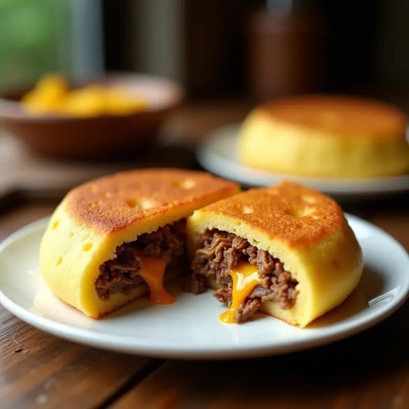Arepa Rellena de Queso Guayanés y Pabello: Receta Venezolana en Sartén Antiadherente