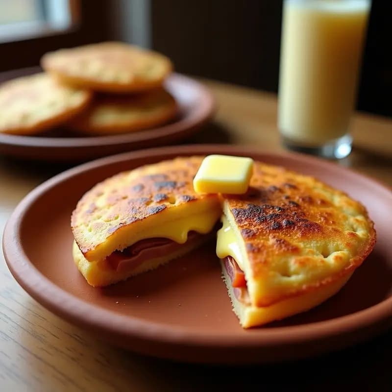 Arepa Venezolana de Queso de Mano y Jamón de Parra: Desayuno Tradicional
