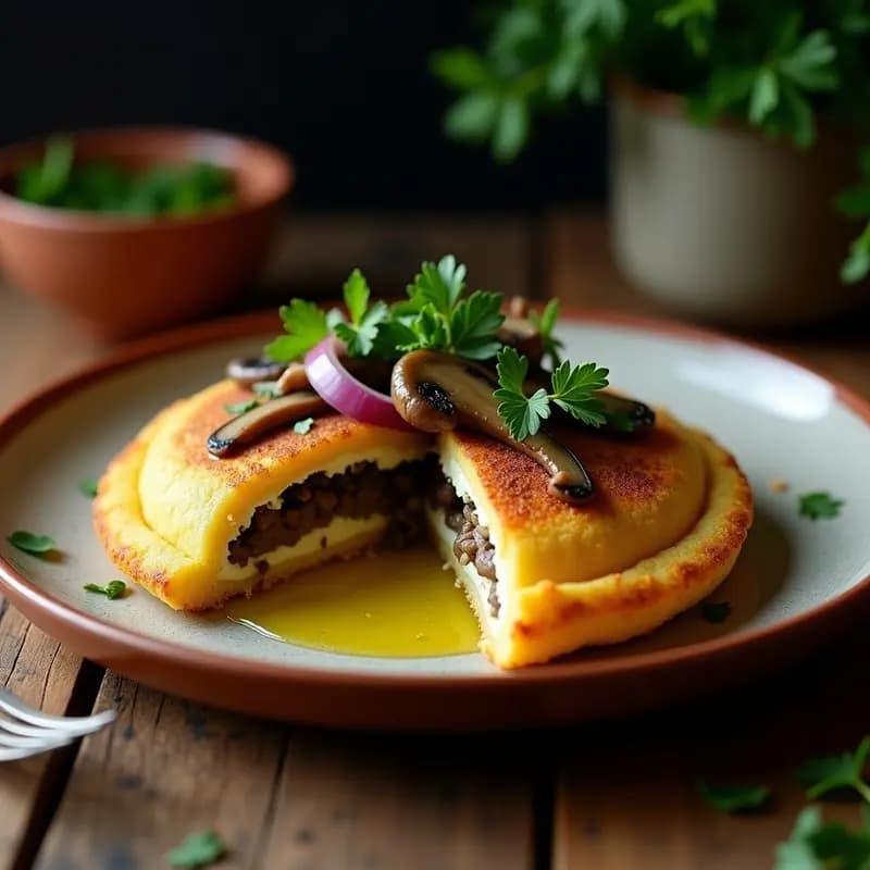 Arepa Colombiana Rellena de Queso Vegano y Champiñones: Receta Sin Harina de Maíz