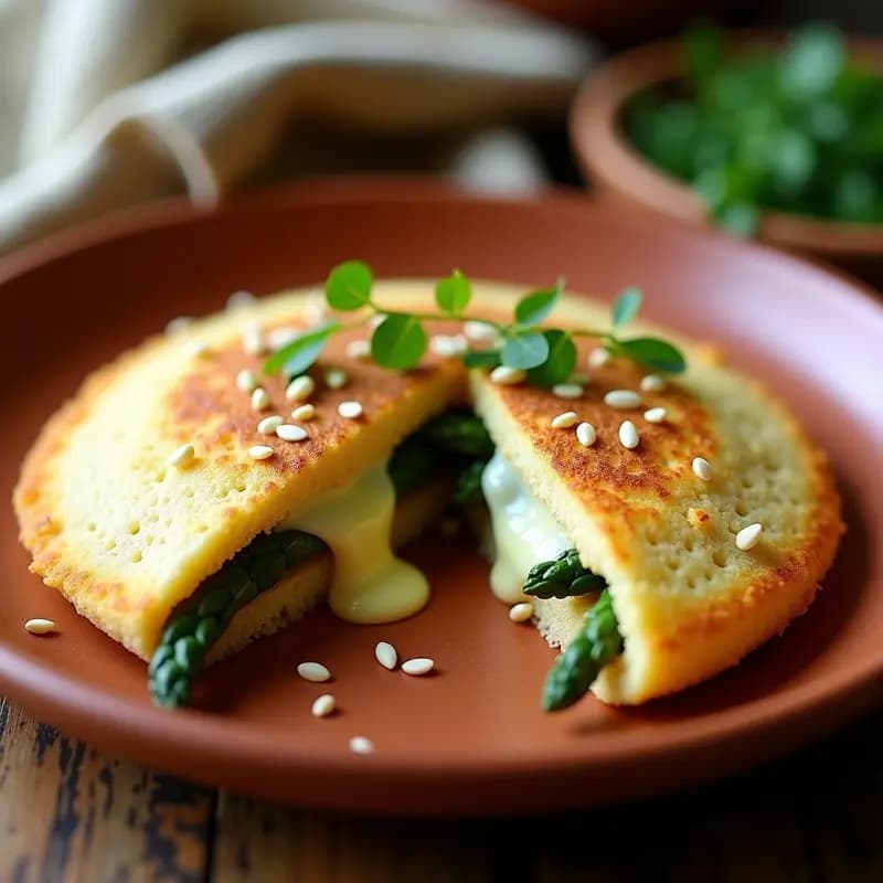 Arepa de Quinoa y Espárragos con Queso de Almendras: Desayuno Andino Sin Gluten