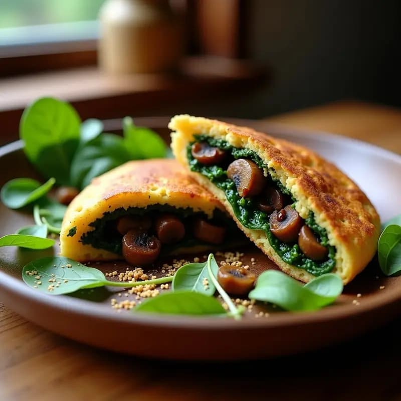 Arepa de Quinoa y Espinacas con Relleno de Hongos Shiitake: Receta Colombiana Sin Gluten